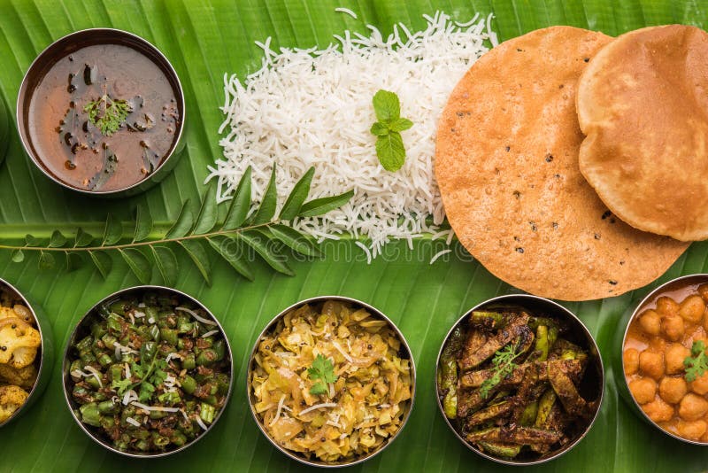 South Indian style Lunch or Dinner Meal or Food Served with a
