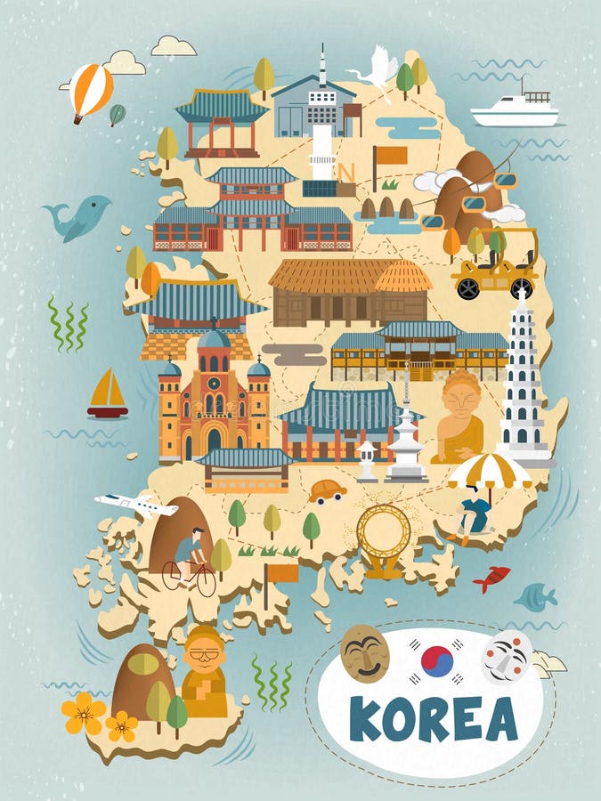 South Korea travel map stock vector. Illustration of promote - 63059173