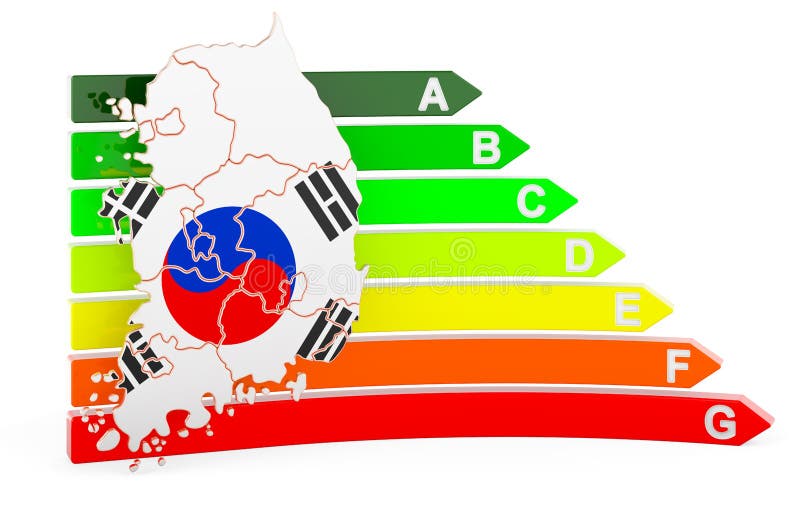 South Korean Map with Energy Efficiency Rating, 3D Rendering Stock