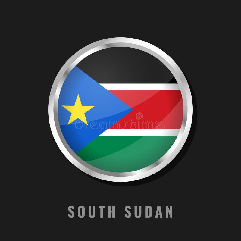 South Sudan round framed national flag. Circular glossy flag of South Sudan vector illustration