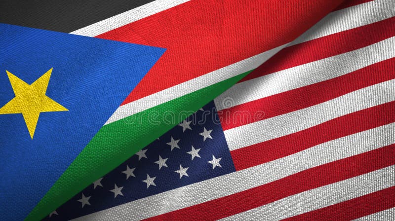 South Sudan and United States two flags textile cloth, fabric texture stock images South Sudan and United States two flags textile cloth, fabric texture stock images