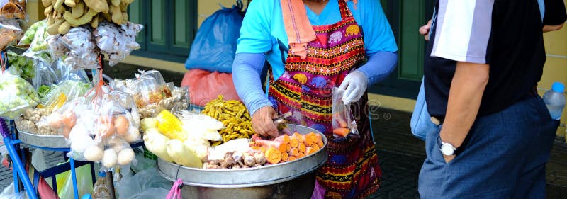 Street Food and Ingredients while Travelling in Southeast Asia Stock
