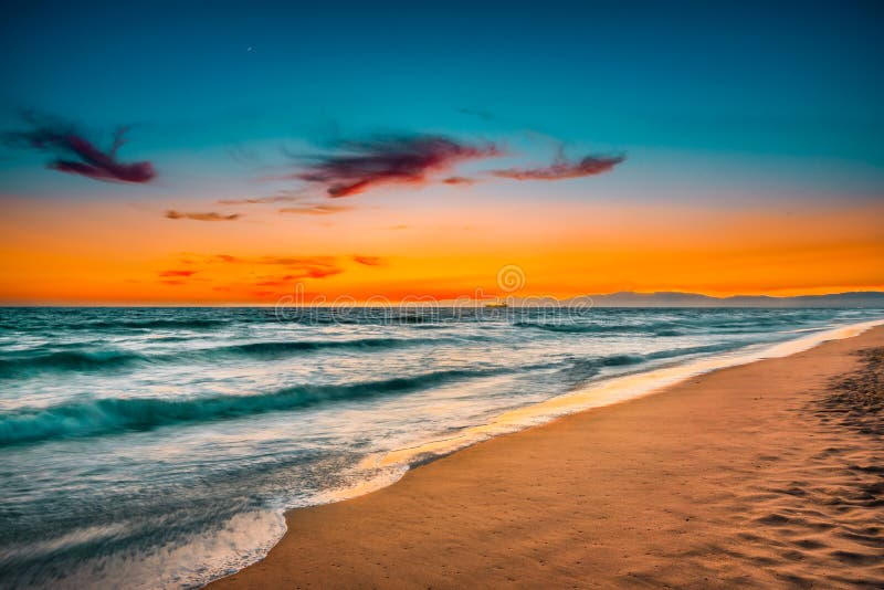 Southern California Beach at Sunset. Stock Image Image of golden