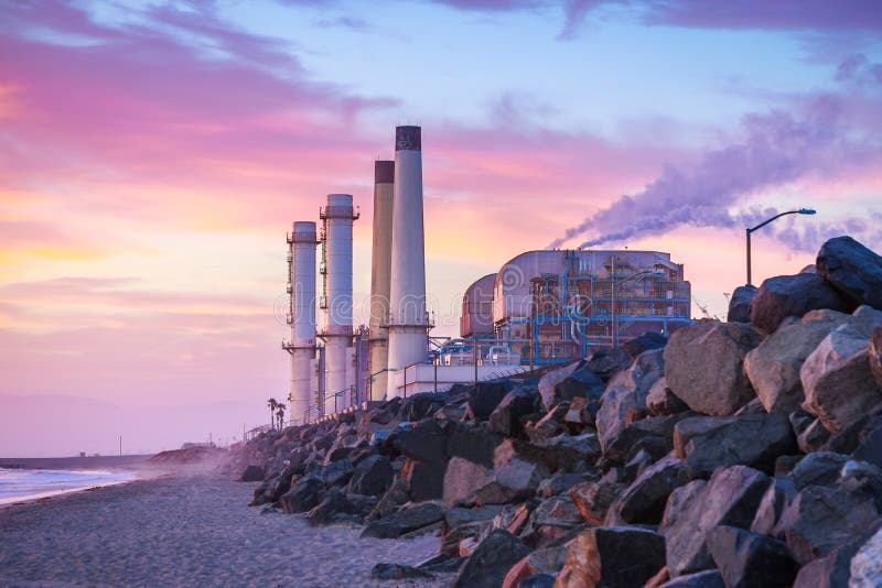 Southern California Power Plant at Sunset stock photo Southern California Power Plant at Sunset stock photo