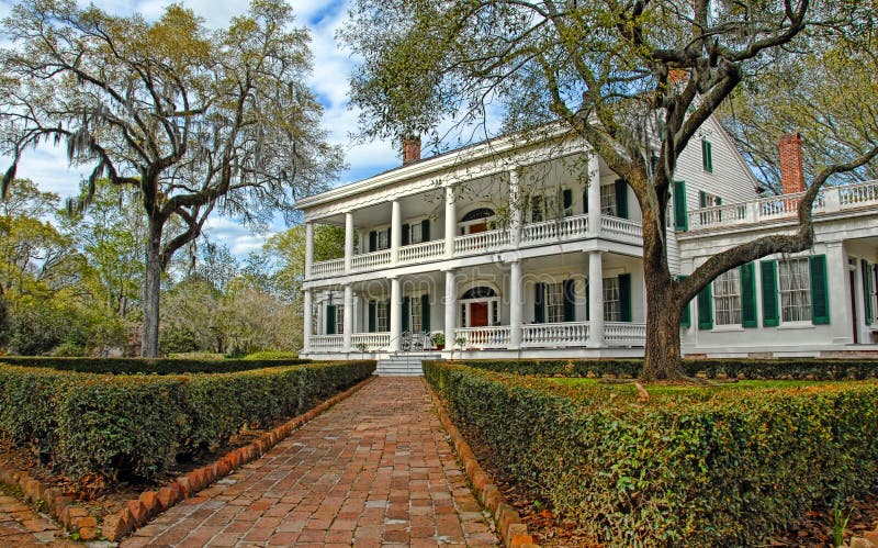 Southern Mansion with brick walkway