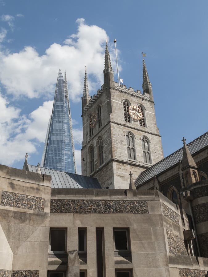 Southwark Cathedral and the Shard, London, UK