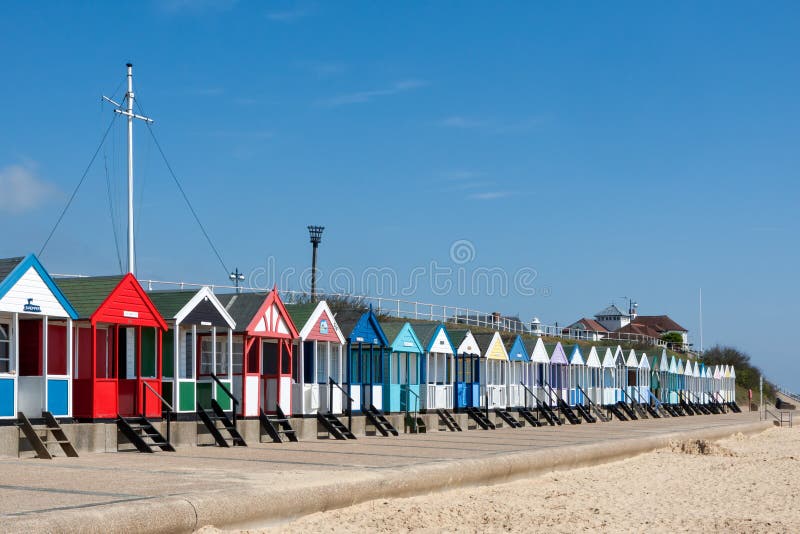 SOUTHWOLD, SUFFOLK/UK - JUNE 2 : Colourful Beach huts in Southwold Suffolk on June 2, 2010. SOUTHWOLD, SUFFOLK/UK - JUNE 2 : Colourful Beach huts in Southwold Suffolk on June 2, 2010