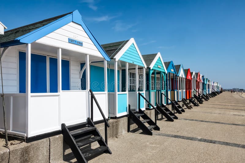 SOUTHWOLD, SUFFOLK/UK - JUNE 2 : Colourful Beach huts in Southwold Suffolk on June 2, 2010. SOUTHWOLD, SUFFOLK/UK - JUNE 2 : Colourful Beach huts in Southwold Suffolk on June 2, 2010