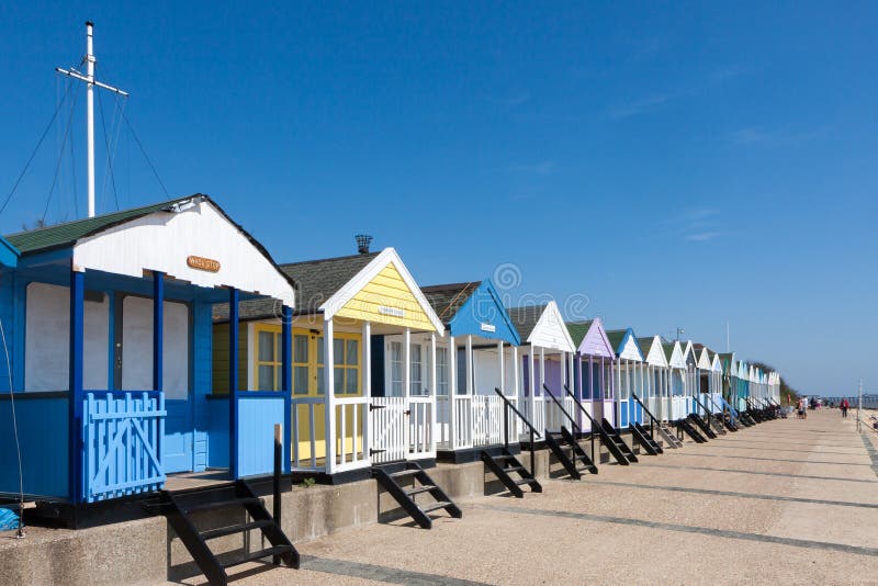 SOUTHWOLD, SUFFOLK/UK - JUNE 2 : A row of beach huts in Southwold on June 2, 2010. Unidentified people. SOUTHWOLD, SUFFOLK/UK - JUNE 2 : A row of beach huts in Southwold on June 2, 2010. Unidentified people.