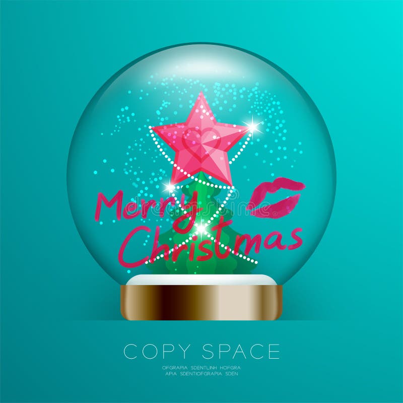 Souvenir Christmas Snowball Glass glitter with pink star, merry xmas text write by lipstick and kisses set illustration stock illustration Souvenir Christmas Snowball Glass glitter with pink star, merry xmas text write by lipstick and kisses set illustration stock illustration