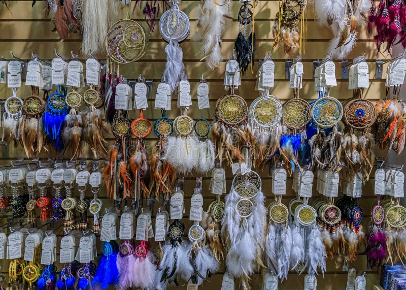 Souvenir dreamcatchers, First Nations or Native American Indian protection symbol at a tourist shop in Vancouver Canada stock photo