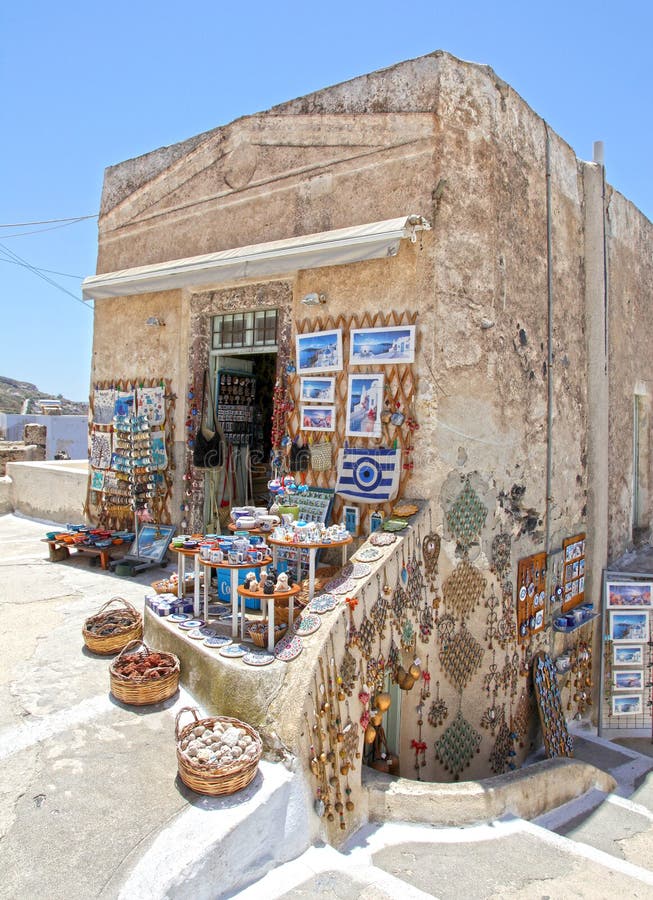 A souvenir shop in the traditional village of Pyrgos in Santorini, Greece. A souvenir shop in the traditional village of Pyrgos in Santorini, Greece.