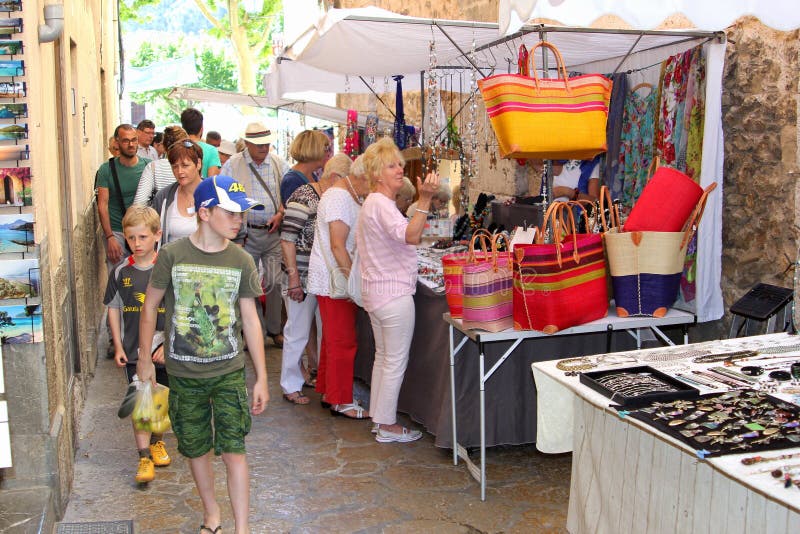 Handicrafts and jewelry at the market in Pollenca, Mallorca (Majorca), Spain