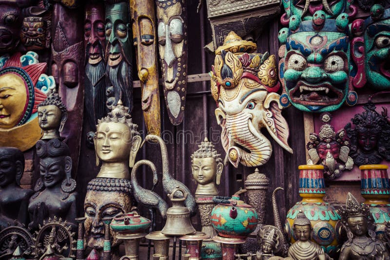 Souvenirs in street shop at Durbar Square in Kathmandu, Nepal.