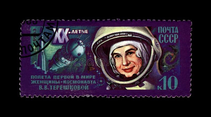 Soviet astronaut Valentina Tereshkova, 1st woman in the space, rocket shuttle, 20th space flight anniversary,USSR, circa 1983