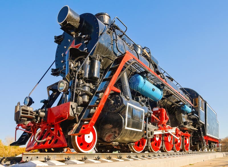 Soviet retro steam locomotive with red star royalty free stock photography