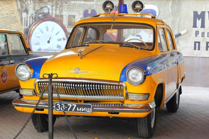 Soviet retro yellow police car Volga 1965