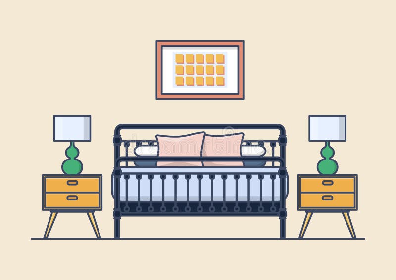 Sovruminre med säng och nightstand, lampa vektor illustrationer Sovruminre med säng och nightstand, lampa vektor illustrationer