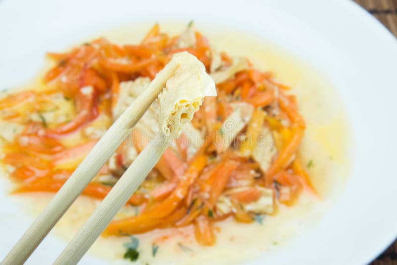 Soy asparagus and carrots stock photo. Image of closeup 55924788