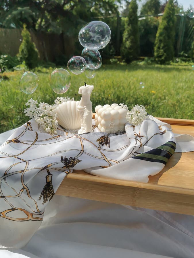 Soy Candles in the Bubble Cube, Sea Shell and Venus Form. Greenery