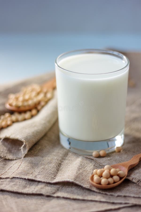 Soy Milk with Soy Beans Around it. Stock Photo Image of food, vegan