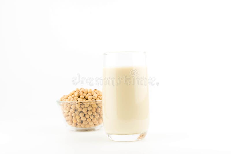 Soy Milk with Soy Beans on White,healthy Concept. Benefits of Soy. Protein Drinking Stock Image