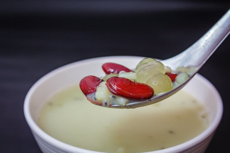 Soy milk with red bean. stock photo. Image of texture 122804488