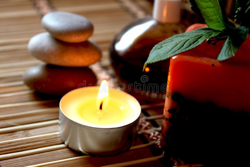 Spa Candle, Massage Stones and Oils Stock Image Image of candle