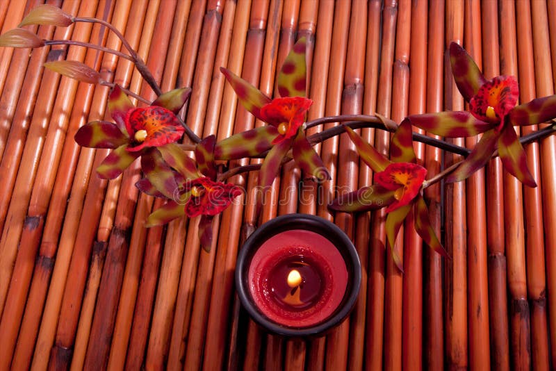 Spa Candle and Orchid Flower for Aromatherapy Stock Photo Image of