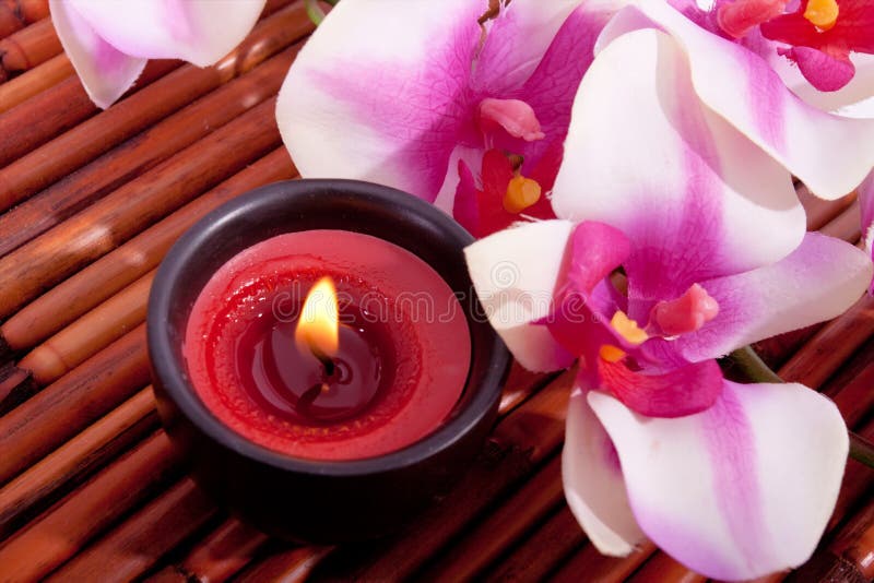 Spa Candle and Flower for Aromatherapy Stock Image Image of lily