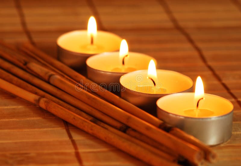 Stones Cairn and Candles for Quiet Zen Meditation Stock Image Image