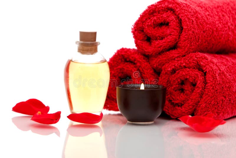 Spa candles and towels stock photo. Image of washcloth 15091384