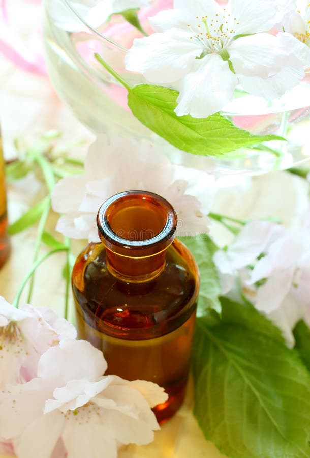 Spa composition of bottles and flowers