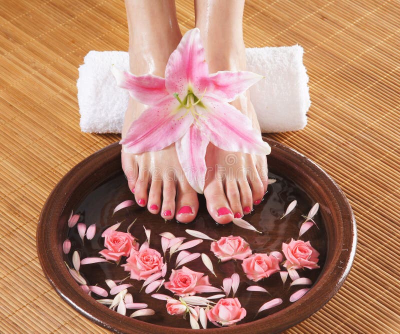 A Spa Composition of Feet and Petals in a Bowl Stock Photo - Image of ...