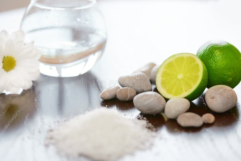 Spa Composition. Salt Lime Flower and Stones. Body Scrub. Stock Image