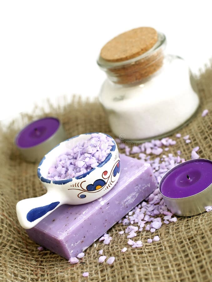 Spa composition of soap, bath salt and candles