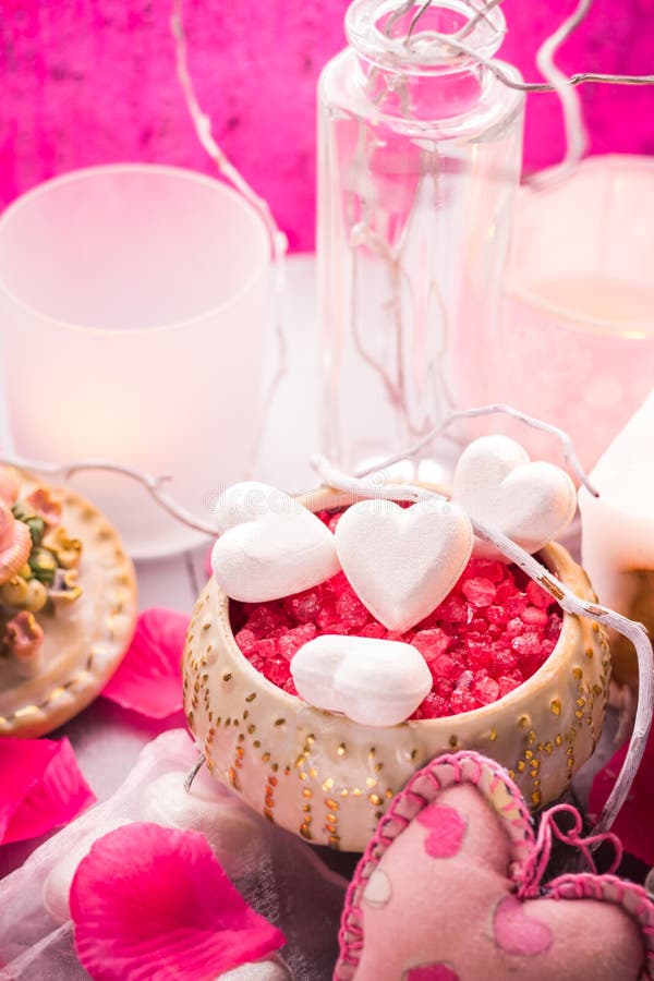 Spa Composition Valentines Day Heart Love Body Health Stock Photo