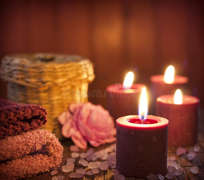 Spa Concept in Night with Rose Stock Image Image of bathe, candles