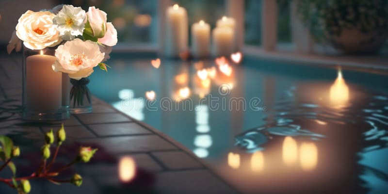 Salon De Spa Romantique à L'éclairage Doux Rose Bougies, Roses