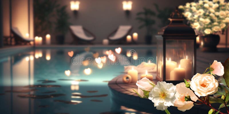 Spa Intérieur Romantique Avec Fleur Dans L'eau Bougies Déco Lumière Roses  Et Lumière Bougie Dans Le Salon De Spa Fond Illustration Stock -  Illustration du choyer, beauté: 271153057