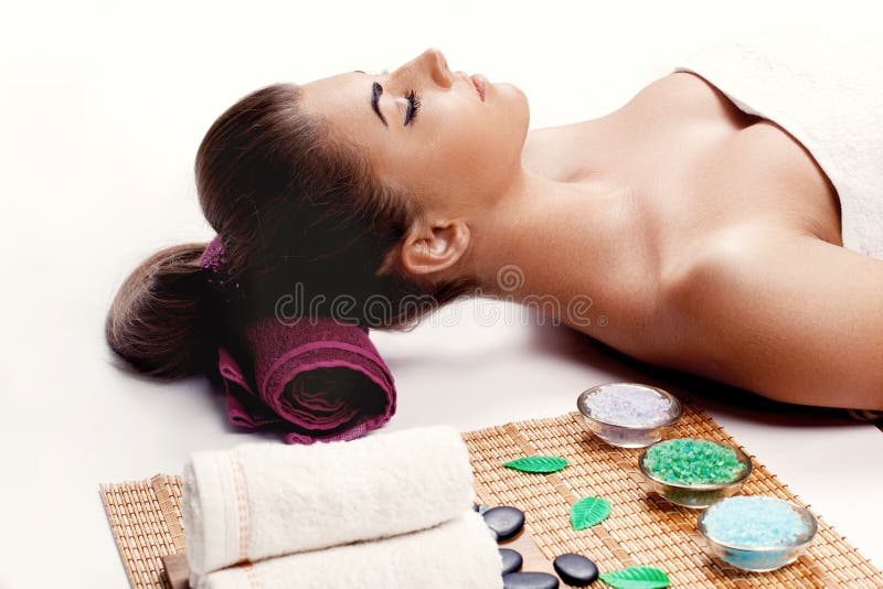 Spa Face Massage Beautiful Woman In Spa Salonyoung Female With Clean