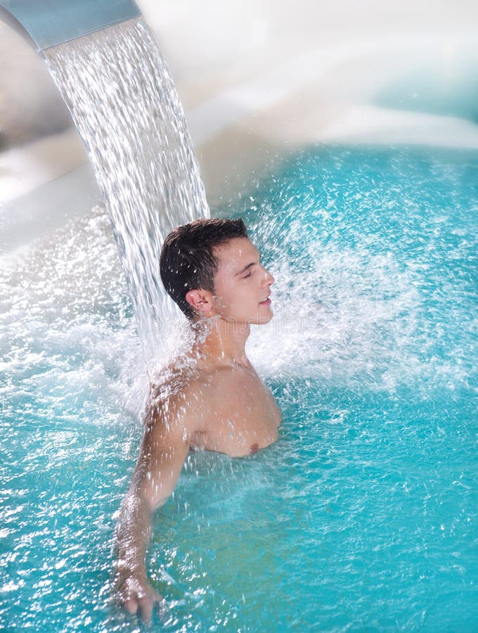 Spa hydrotherapy man waterfall jet turquoise