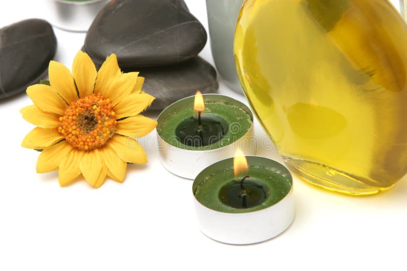 Spa oil, daisy, candles stock photo. Image of daisy, relaxation 2120348