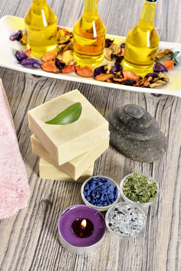 Spa Organic Soap, Stone and Candle Stock Image Image of green