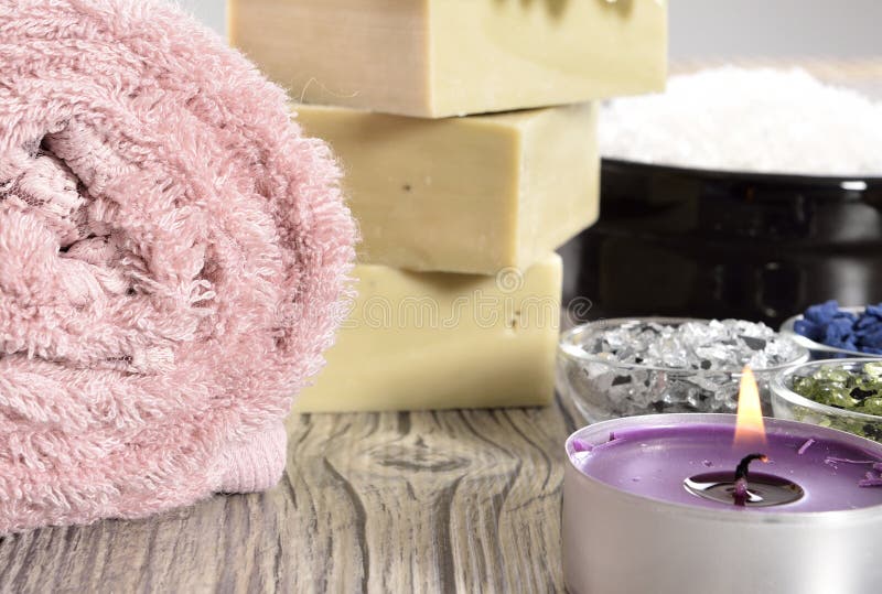 Spa Organic Soap, Stone and Candle Stock Photo Image of herbs