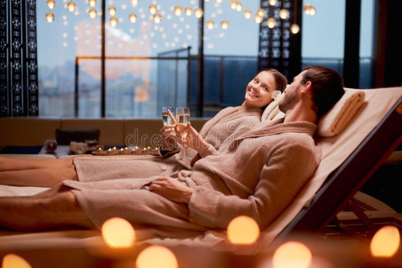 Beautiful Young Married Couple Enjoying And Relaxing In Spa Center Stock Image Image Of Beard