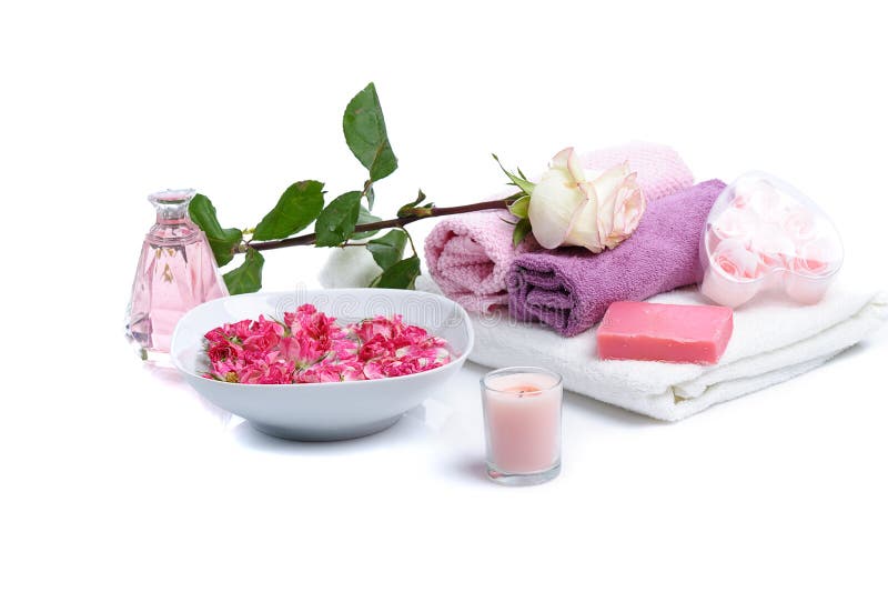 Spa with rose petals stock image. Image of cloth, white 19193203