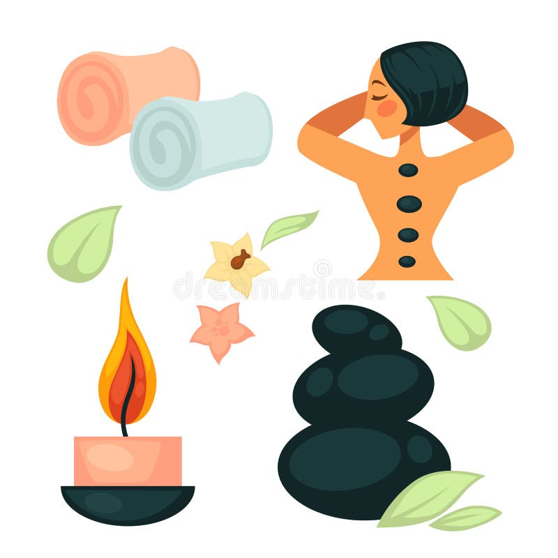 Spa salon poster with relaxing woman and necessary tool royalty free illustration Spa salon poster with relaxing woman and necessary tool royalty free illustration