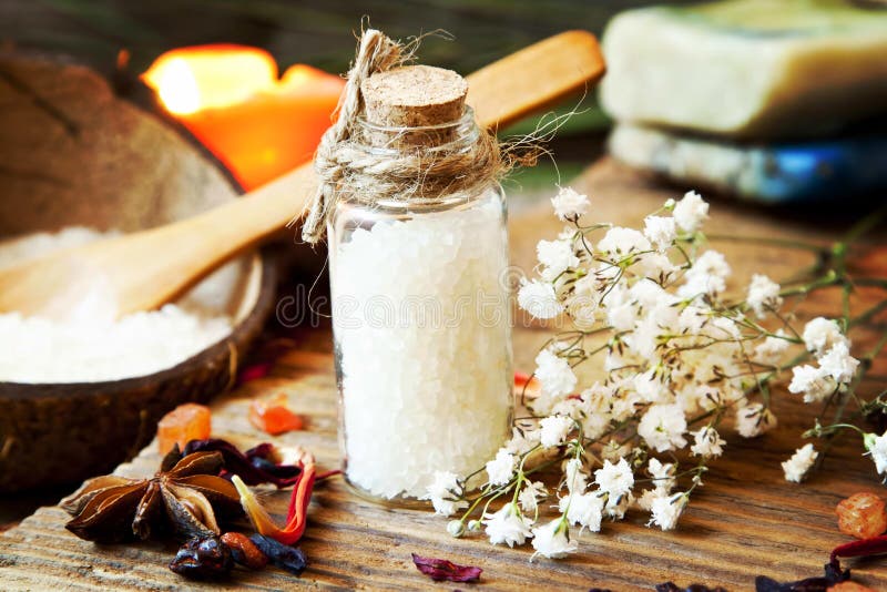 Spa Sea Salt in Bottle stock photo. Image of medicine 39310384