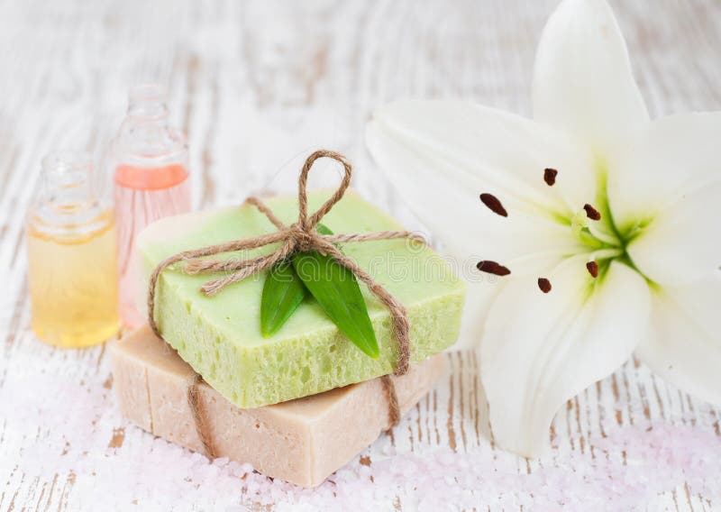 Spa set with lily stock image. Image of nature, herb 36083771